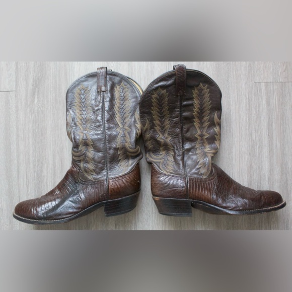 Dan Post Brown Teju Lizard Leather Cowboy Boots Mens Sz 11 D Made In USA - Picture 2 of 5